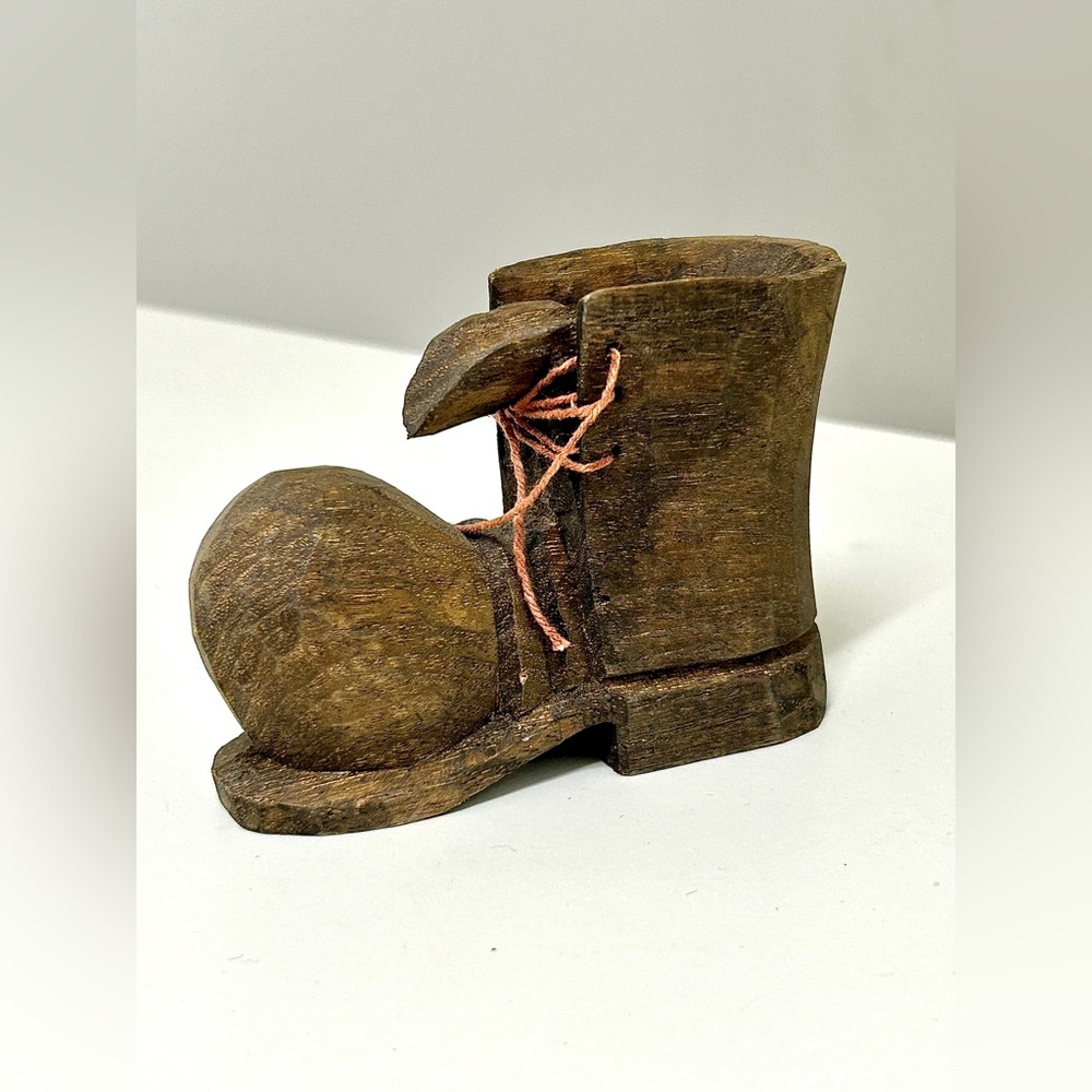 Early 20th Century Antique Hand Carved Prisoner Made Wooden Boot Figurine